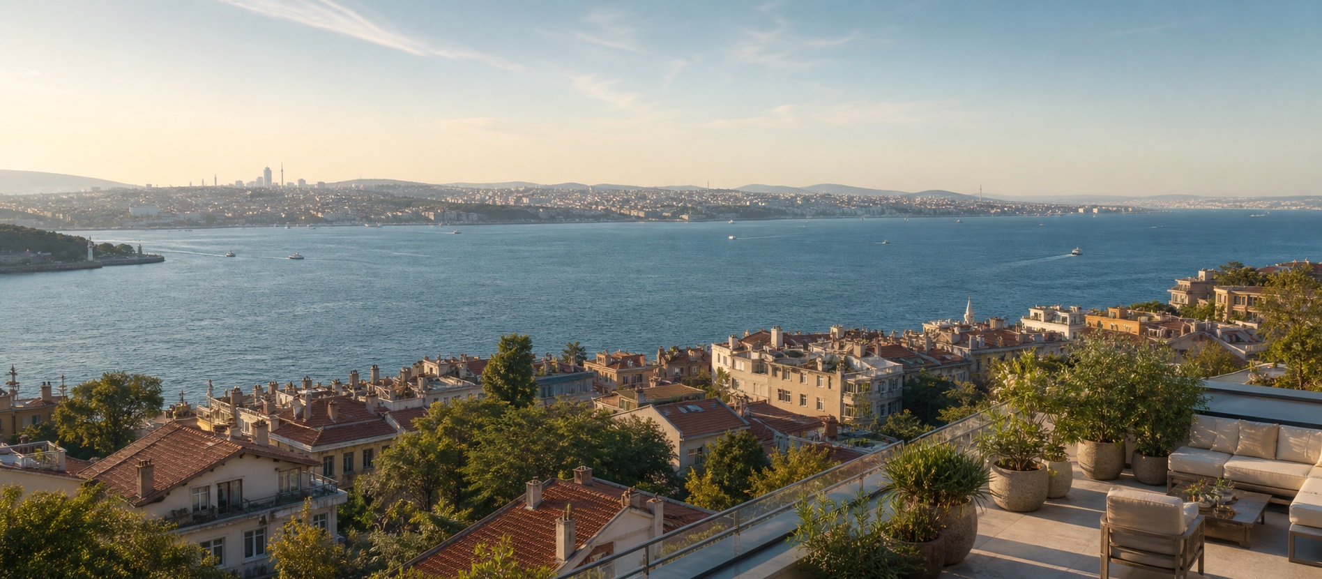 Cihangir çatılarından Boğaz'a uzanan İstanbul manzarası